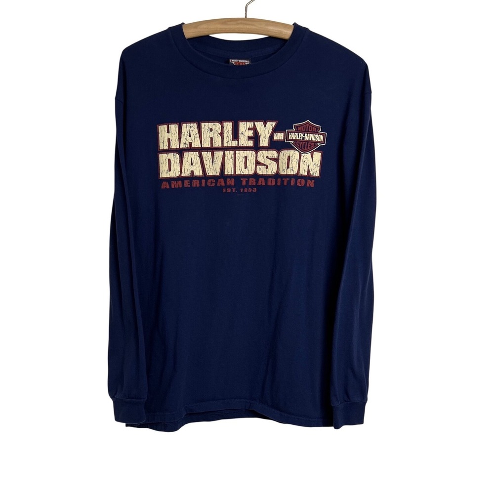 Harley-Davidson T-Shirt Men Large Navy Chattahoochee Fort Benning Long Sleeve D9